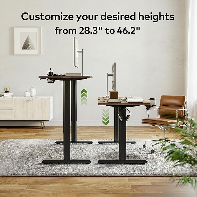 FAMISKY Electric Standing Desk, 63 x 24 Inches Height Adjustable Desk, Ergonomic Home Office Computer Workstation with Vertical Splice Board, Rustic Brown - LeafyLoom