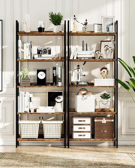NUMENN Bookshelf, 5 Tier Bookshelves, Home Office Bookcase Shelf Storage Organizer, Free Standing Storage Shelving Unit for Bedroom, Living Room and Home Office, Vintage - LeafyLoom