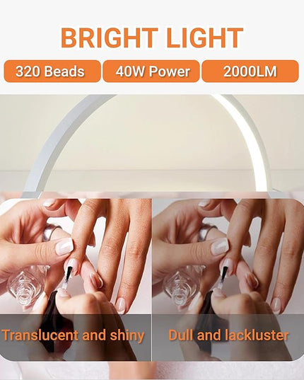 Jectse Half Moon Desk Lamp, 28 Inch Nail Desk Lamp LED Half Moon Light Nail Light with 10 Brightness and 7 Colors, Dimmable Half Moon Lamp for Nails Lash Extension Tattoo (US Plug) - LeafyLoom
