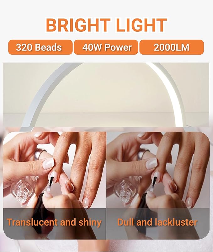 Jectse Half Moon Desk Lamp, 28 Inch Nail Desk Lamp LED Half Moon Light Nail Light with 10 Brightness and 7 Colors, Dimmable Half Moon Lamp for Nails Lash Extension Tattoo (US Plug) - LeafyLoom