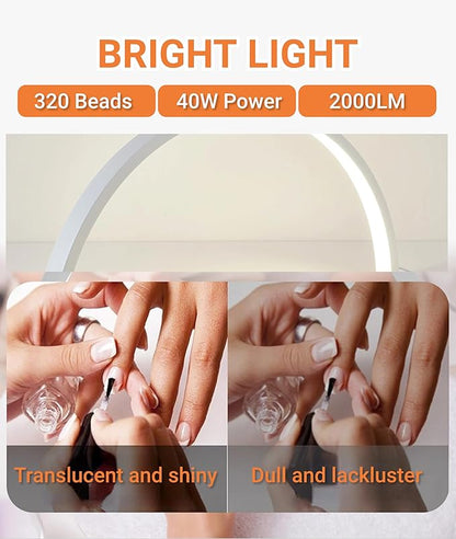 Jectse Half Moon Desk Lamp, 28 Inch Nail Desk Lamp LED Half Moon Light Nail Light with 10 Brightness and 7 Colors, Dimmable Half Moon Lamp for Nails Lash Extension Tattoo (US Plug) - LeafyLoom