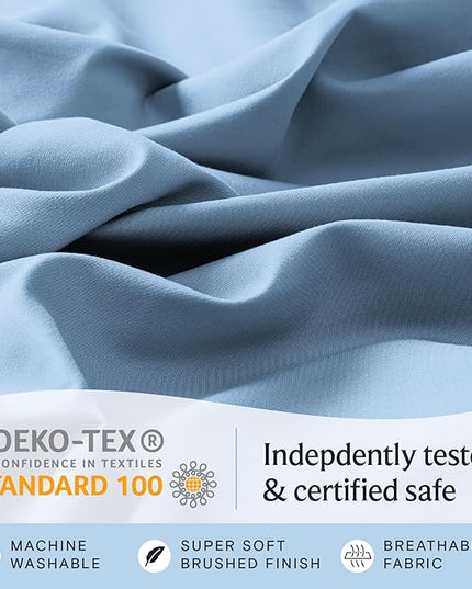 LuxClub 6 PC Queen Sheet Set, Breathable Luxury Bed Sheets, Deep Pockets 18" Eco Friendly Wrinkle Free Cooling Sheets Machine Washable Hotel Bedding Silky Soft - Sky Queen - LeafyLoom