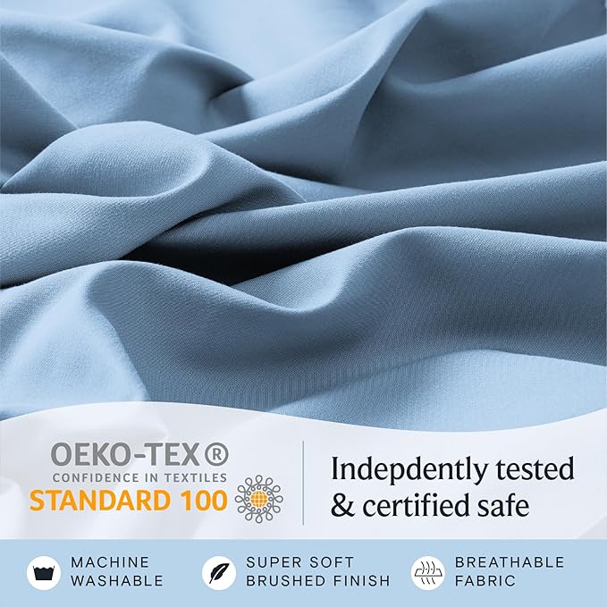 LuxClub Twin Sheets - Soft Twin Bed Sheets for-Boys-and-Girls-4 PC Deep Pockets 18" Eco Friendly Wrinkle Free-Kids-Fitted Sheets Machine Washable Hotel Bedding Silky Soft- Sky Twin - LeafyLoom