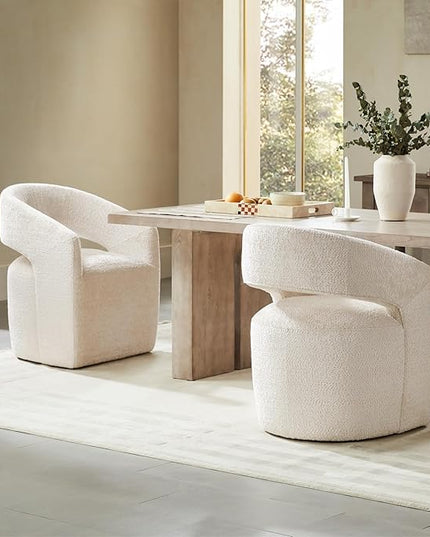 Dining Chairs with Casters Upholstered Modern Armchair with Rollers for Diningroom Bedroom Livingroom Reading Room, 32.25''H, Beige - LeafyLoom