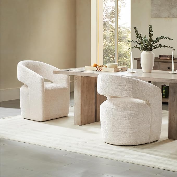 Dining Chairs with Casters Upholstered Modern Armchair with Rollers for Diningroom Bedroom Livingroom Reading Room, 32.25''H, Beige - LeafyLoom