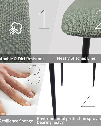 NicBex Dining Chairs Set of 4 Modern Upholstered Linen Dining Room Kitchen Chairs with Black Metal Legs,Side Chairs for Dining Room, Kitchen,Living Room, and Restaurants,Light Green - LeafyLoom