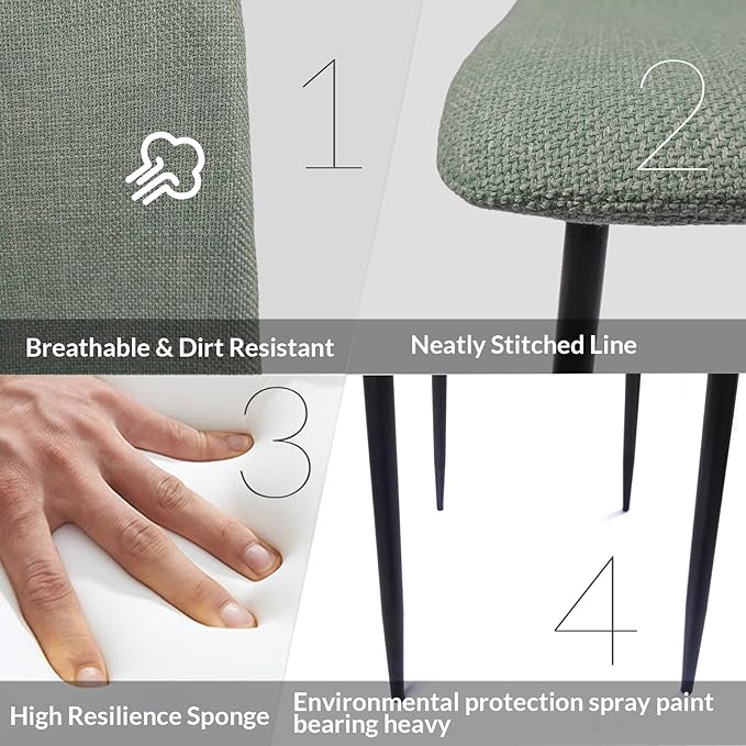 NicBex Dining Chairs Set of 4 Modern Upholstered Linen Dining Room Kitchen Chairs with Black Metal Legs,Side Chairs for Dining Room, Kitchen,Living Room, and Restaurants,Light Green - LeafyLoom