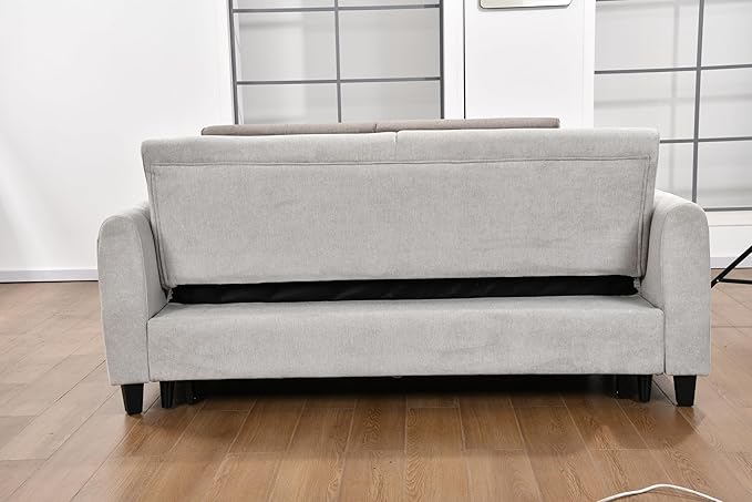 Queen Size Loveseat Sleeper Sofa,3 in 1 Soft Linen Upholstered Oversized Convertible Love Seat Sofabed cum Daybed W/Pull Out Sleep Couch Bed and USB Charging Ports for Living Space, 77.5", Grey - LeafyLoom