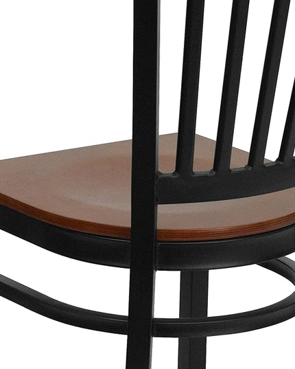 Flash Furniture HERCULES Series Black Vertical Back Metal Restaurant Chair - Cherry Wood Seat - LeafyLoom