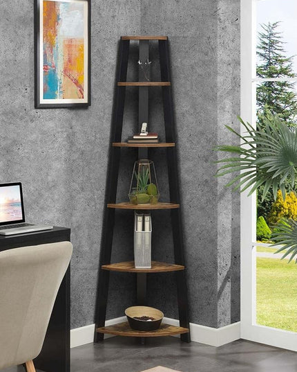 Convenience Concepts Newport 5-Tier Corner Bookshelf, Barnwood/Black - LeafyLoom