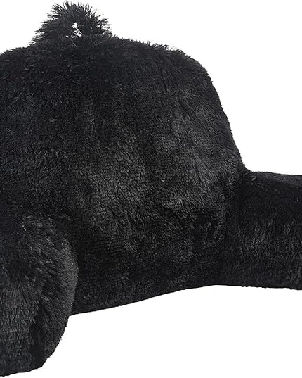 Klear Vu Shaggy Reading Pillow Back Rest Body Pillow for Adults and Kids, Lumbar and Arm Support on Bed, Chair, Couch, Sofa and Floor, 30" x 21", One Size, Midnight Black - LeafyLoom