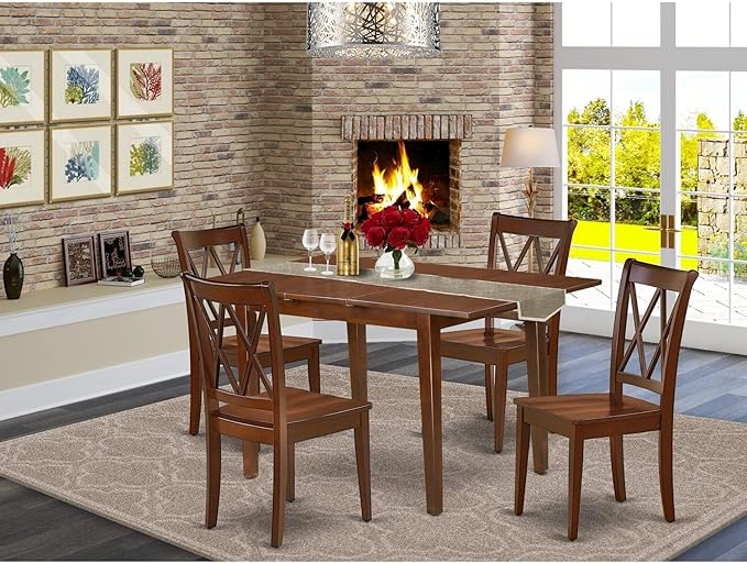 East West Furniture PSCL5-MAH-W 5 Piece Room Set Includes a Rectangle Kitchen Table with Butterfly Leaf and 4 Dining Chairs, 32x60 Inch - LeafyLoom