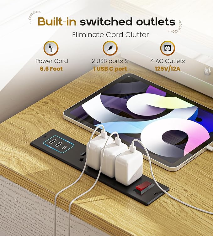 Rustic Corner Desk with Storage, L Shaped Farmhouse Office Desk with Sufficient Storage Capacity, Built-in Power Socket and Barn Door Design - LeafyLoom