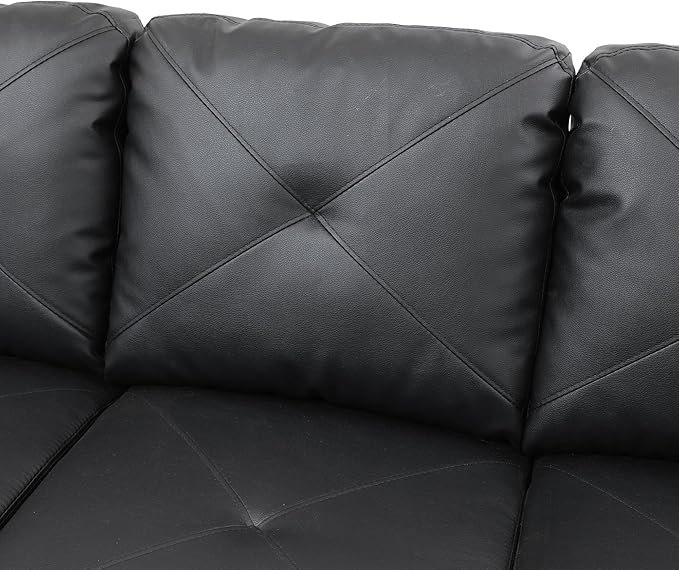 L-Shaped Sectional Couches with 66.5'' Chaise Lounge & Storage Ottoman Modular Room Sofas for Home Office Apartment, Large Living Furniture, 97'' Left Hand Facing, Black Faux Leather - LeafyLoom