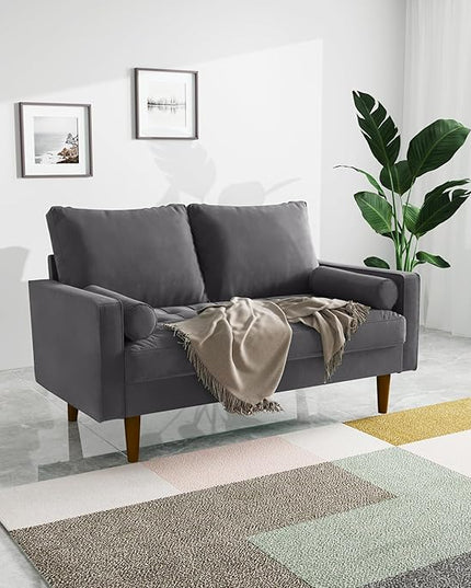 Velvet Furniture for Small Spaces, Mid-Century Modern Loveseats for Living Room, Love Seat Couch Sofas, 58 Inches, Grey - LeafyLoom