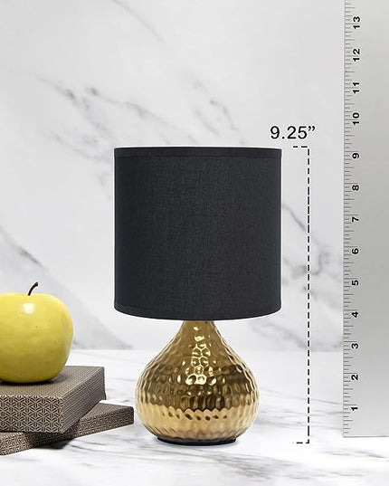 Simple Designs LT2073-GDB Mini Hammered Texture Gold Drip Table Lamp with Black Shade - LeafyLoom