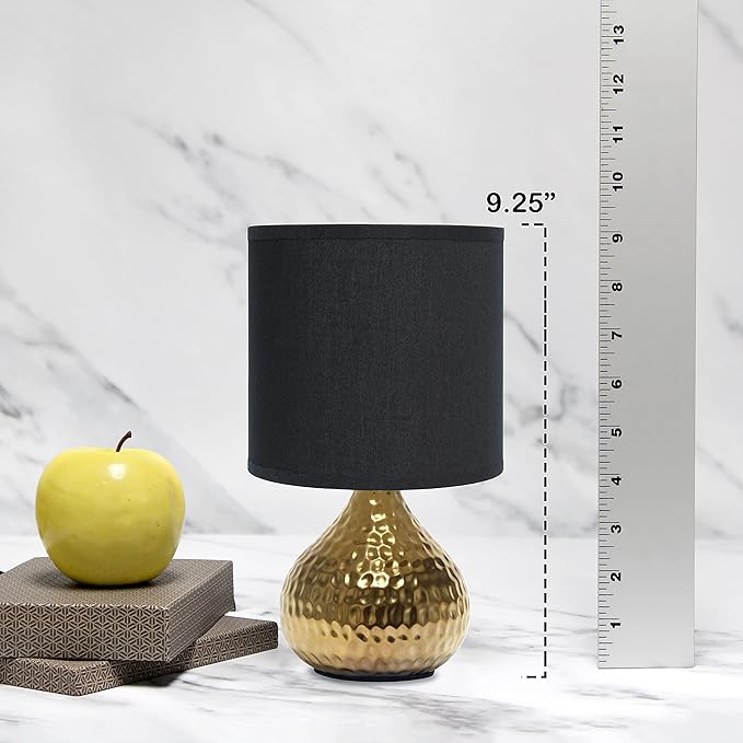 Simple Designs LT2073-GDB Mini Hammered Texture Gold Drip Table Lamp with Black Shade - LeafyLoom