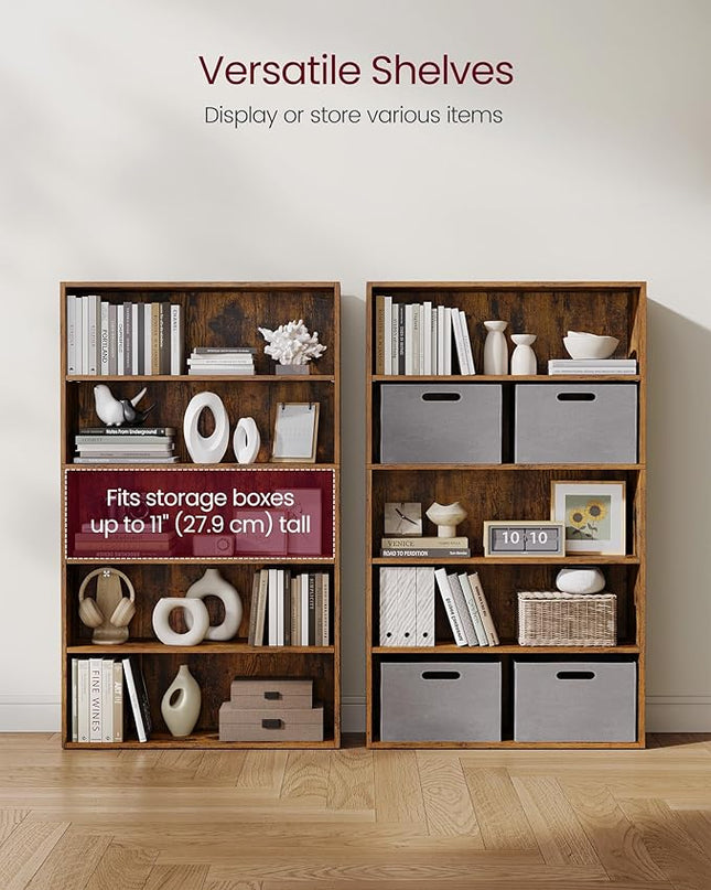 VASAGLE Bookshelf, 31.5 Inches Wide, 5-Tier Open Bookcase with Adjustable Storage Shelves, Floor Standing Unit, Rustic Brown ULBC175X01 - LeafyLoom