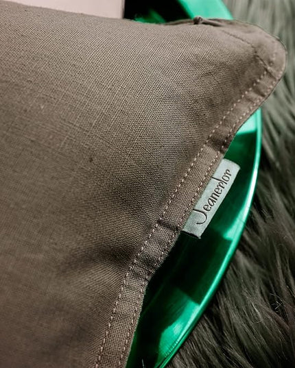 Jeanerlor Natural Cotton Linen Green Decorative 12"x20" Throw Pillow Case Cushion Cover with Twin Needles Stitch on Edge for Lumbar, (30 x 50cm), 2 Pcs, Khaki - LeafyLoom