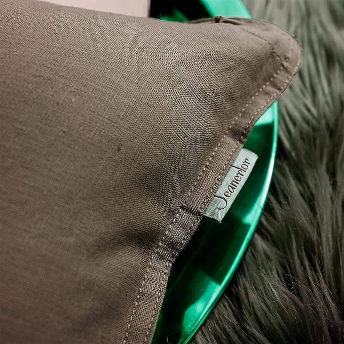 Jeanerlor Natural Cotton Linen Green Decorative 12"x20" Throw Pillow Case Cushion Cover with Twin Needles Stitch on Edge for Lumbar, (30 x 50cm), 2 Pcs, Khaki - LeafyLoom