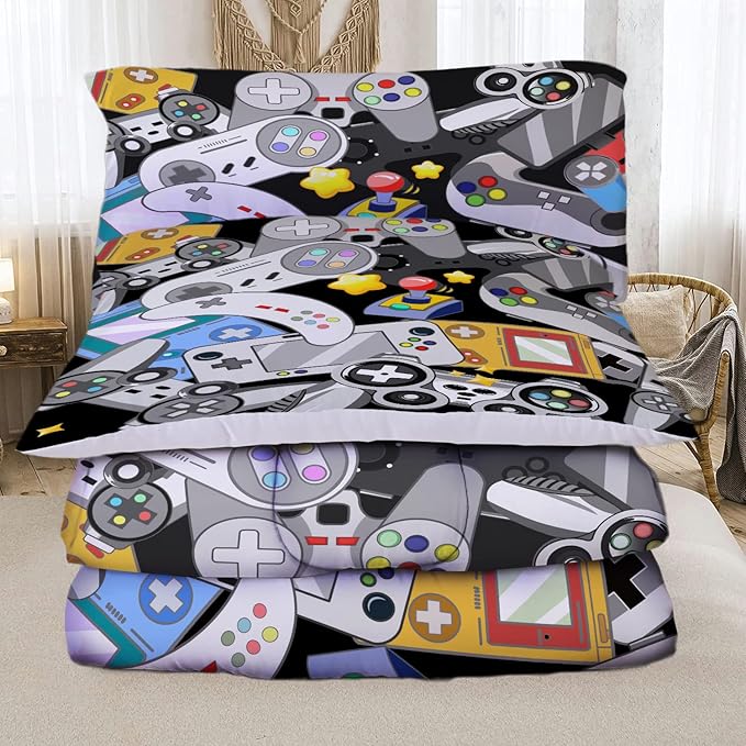 Sunnycitron Gamer Comforter set for Boys Gaming Bedding Twin Comforter set Gaming Bed Boys Comforter set Gamer room Decor (1 Comforter +2Pillowcase) - LeafyLoom