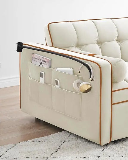 Multi-Functional Convertible Sleeper Sofa Pull Out Bed with Phone Stand and Side Pockets, 3 in 1 Futon Loveseat Couch Pullout Sofabed w/Reclining Backrest and Pillows for Living Room Office RV - LeafyLoom