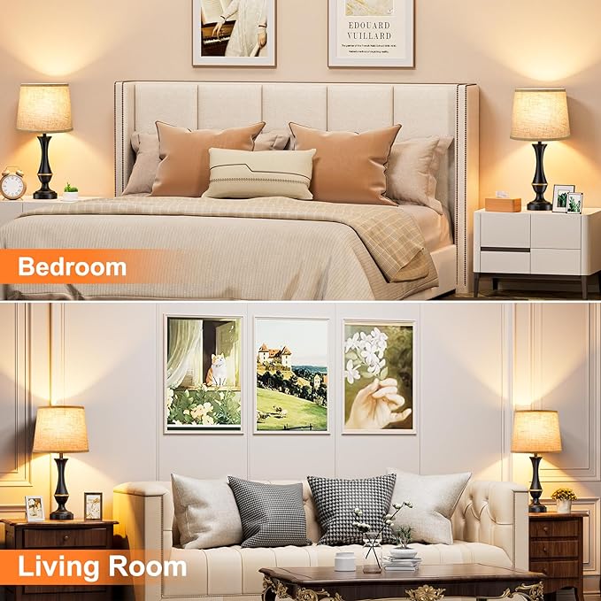 Upgraded Touch Lamps for Bedrooms Set of 2 - Nightstand Table Lamp with USB C+A, 3 Way Dimmable Bedside Lamps for Living Room End Tables, Farmhouse BedroomLamp1 Night Stand Lamps for Office - LeafyLoom