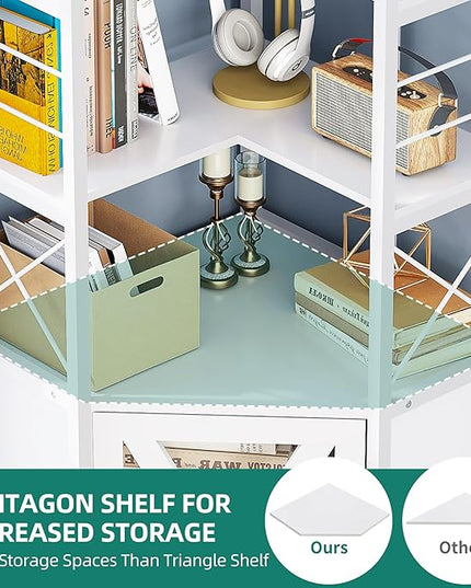 YITAHOME Corner Bookshelf with Storage, 7-Tier Corner Shelf with Doors, Large Corner Bookcase Display Rack for Living Room Bedroom Home Office, White - LeafyLoom