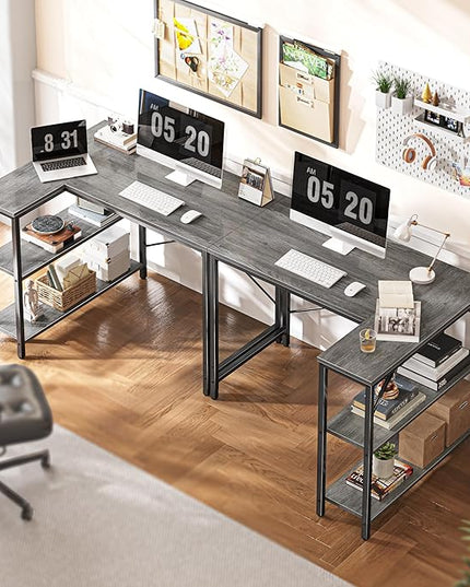 L Shaped Desk, 39 Inches Computer Desk with Reversible Storage Shelves, Gaming Desk, Corner Desk Home Office Desks, Writing Desk Study Desk with Metal Frame, Gray - LeafyLoom