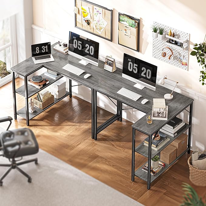 L Shaped Desk, 39 Inches Computer Desk with Reversible Storage Shelves, Gaming Desk, Corner Desk Home Office Desks, Writing Desk Study Desk with Metal Frame, Gray - LeafyLoom