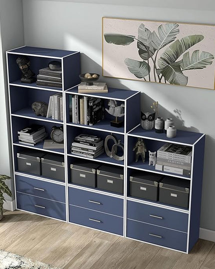 Apexa 3-Tier Cube Storage Organizer Shelves, Stackable Wood Bookcase Fits Cubby Bins for Organization, Dorm Teen Room Decor & Home Office, Steel Blue - LeafyLoom