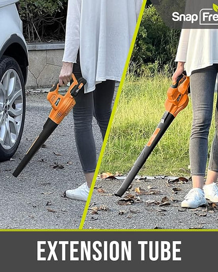 SnapFresh Cordless Leaf Blower - 20V Electric Leaf Blower with 2.0 Ah Battery and Charger - Lightweight 2-Speed Leaf Blower for Lawn Care and Yard/Garden/Patio Cleaning (Orange) - LeafyLoom