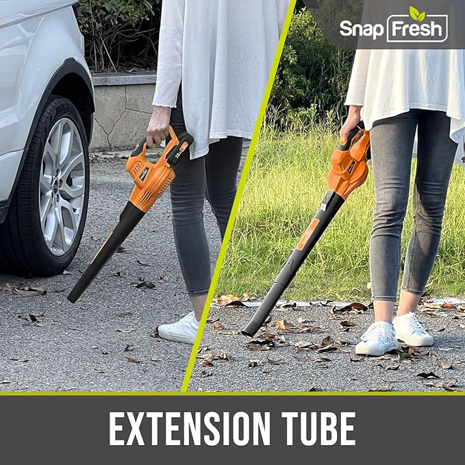 SnapFresh Cordless Leaf Blower - 20V Electric Leaf Blower with 2.0 Ah Battery and Charger - Lightweight 2-Speed Leaf Blower for Lawn Care and Yard/Garden/Patio Cleaning (Orange) - LeafyLoom