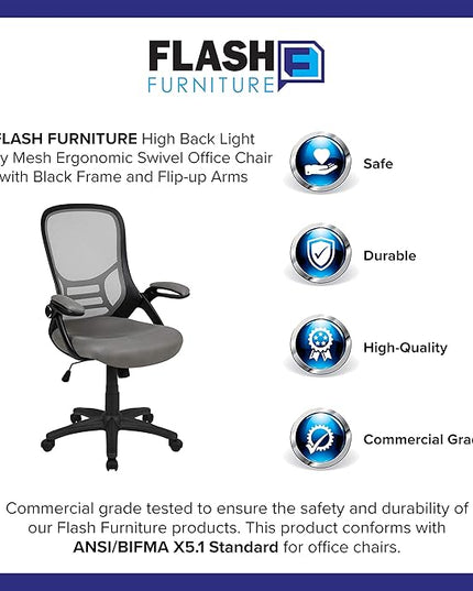 Flash Furniture Porter High-Back Swivel Office Chair with Adjustable Lumbar Support and Seat Height, Ergonomic Mesh Desk Chair with Flip-Up Armrests, Gray/Black - LeafyLoom