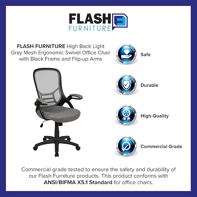 Flash Furniture Porter High-Back Swivel Office Chair with Adjustable Lumbar Support and Seat Height, Ergonomic Mesh Desk Chair with Flip-Up Armrests, Gray/Black - LeafyLoom