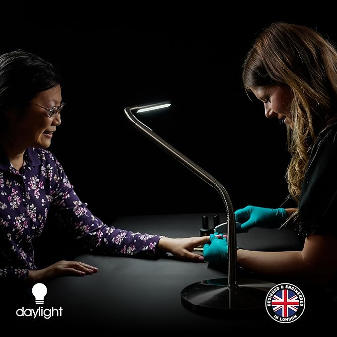 Daylight Company, LLC U35108 Slimline 3 Table Lamp-LED-80 CRI-Eye Care-4 Brightness Levels, 3,000 LUX at 30 cm, 1,065 LUMENS-4 Step DIMMER Mode, Brushed Steel, 25.6 x 30 x .8 - LeafyLoom