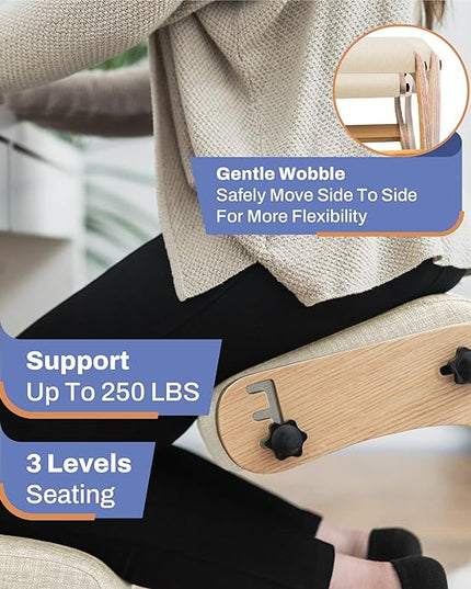Ergonomic Kneeling Chair - Adjustable Height Rocking Knee Chair Posture Chair - Wooden Office Chair to Improve Posture - Desk Chair for Home Office Gift Woman - Angled Chair Ivory Kneeling Stool - LeafyLoom