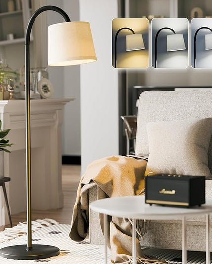 Floor Lamp for Living Room, Dimmable Floor Lamps (3 Color Temperatures and 9w Led Bulb), Standing Lamp with Beige Linen Lamp Shade, Modern Tall Arc Floor Lamp for Bedroom, Office, Study - LeafyLoom
