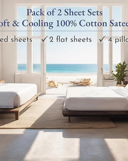 California Design Den 100% Cotton 2-Pack Sheets for Full Size Bed, Soft & Durable Deep Pocket Full Size Sheets Set, Full Sheet Set with Sateen Weave, Cooling Sheets (White) - LeafyLoom