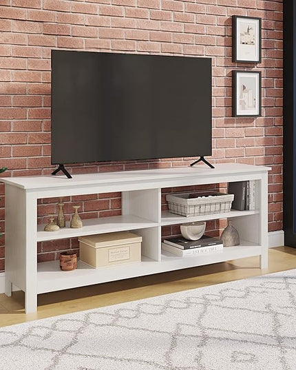 Panana TV Stand, 4 Cubby TV Stand for 60 inch TV, Farmhouse Television Stands Entertainment Center Media Stand with Storage TV Table Stand for Living Room (White 55 inches) - LeafyLoom