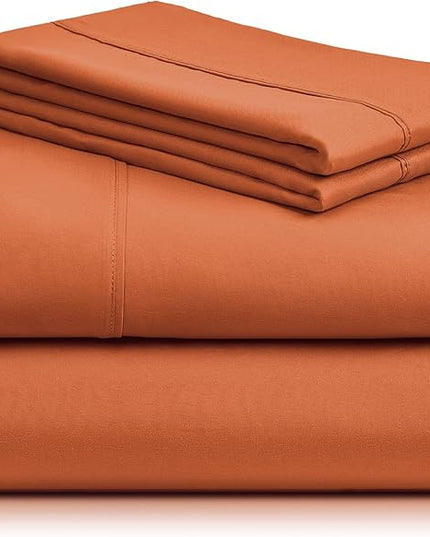 LuxClub 4 PC Sheet Sheets Deep Pockets 18" Eco Friendly Wrinkle Free-Kids-Fitted Sheets Machine Washable Hotel Bedding Silky Soft - Autumn Orange Twin - LeafyLoom
