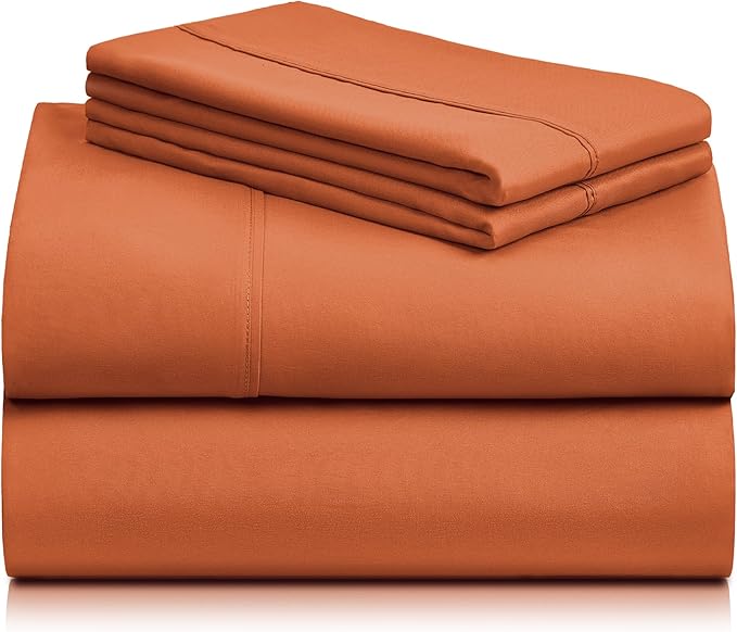 LuxClub 4 PC Sheet Sheets Deep Pockets 18" Eco Friendly Wrinkle Free-Kids-Fitted Sheets Machine Washable Hotel Bedding Silky Soft - Autumn Orange Twin - LeafyLoom