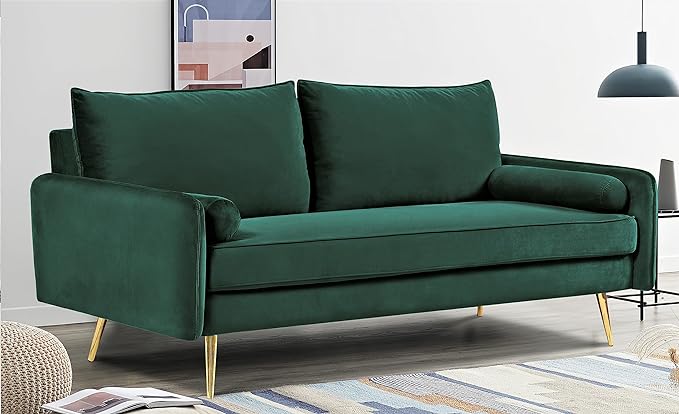 Kent Modern Sofa, European Style Velvet Living Room Furniture with Tapered Legs, Vintage Flair, and Sleek Design, Green - LeafyLoom