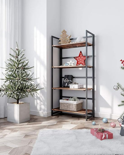 VASAGLE Industrial Bookshelf, Folding Bookcase, 4-Tier Ladder Shelf, Wood Look Accent Furniture with Metal Frame, for Home Office Sturdy and Stable ULLS88X - LeafyLoom
