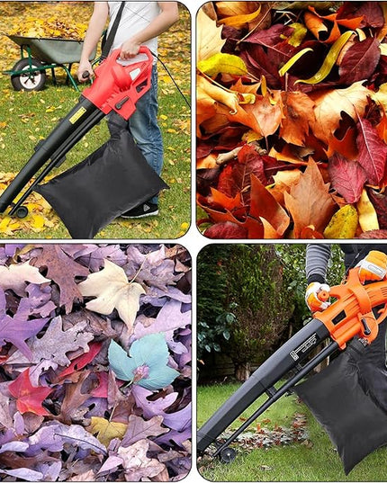 OwnMy Universal Leaf Vacuum Blower Bag Black Leaf Vacuum Bag Leaf Blower Replacement Bag with 3 Fasten Ties, Adjustable Leaf Blower Mulcher Bag Bottom Debris Zipper Bag Fallen Leaves Collection Bag - LeafyLoom