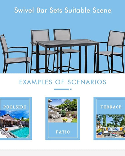 Shintenchi Patio Dining Sets, All Weather Textile Fabric Outdoor High Stool Bistro Set with 4 Bar Chairs and High Glass Table for Home, Backyard, Garden, Lawn, Porch, 5 Pieces - LeafyLoom