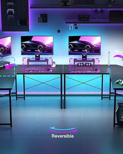 Casaottima L Shaped Gaming Desk with Monitor Stand, Corner Desk Gaming Table for Home Office, Computer Desk Sturdy Writing Workstation for Small Space, 51 inch, Black - LeafyLoom