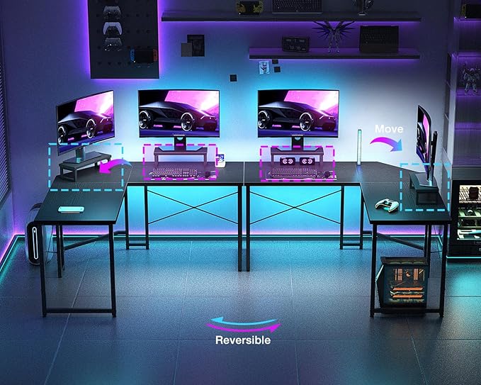 Casaottima L Shaped Gaming Desk with Monitor Stand, Corner Desk Gaming Table for Home Office, Computer Desk Sturdy Writing Workstation for Small Space, 51 inch, Black - LeafyLoom