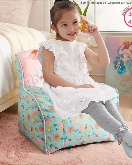 Idea Nuova Disney Little Mermaid Kids and Toddler Canvas Bean Bag Chair with Piping & Top Carry Handle - LeafyLoom