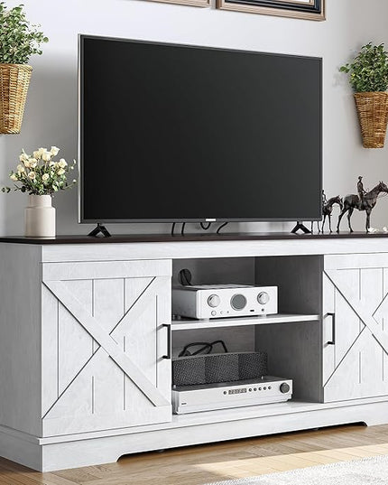 YITAHOME TV Stand for 65 Inch TV, Farmhouse Entertainment Center with Double Barn Doors and Storage Cabinets, Rustic TV Cabinet Media Console Table for Living Room, 59 Inch, Grey White/Espresso - LeafyLoom